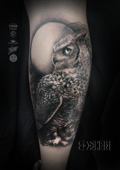 realistic owl arm tattoo