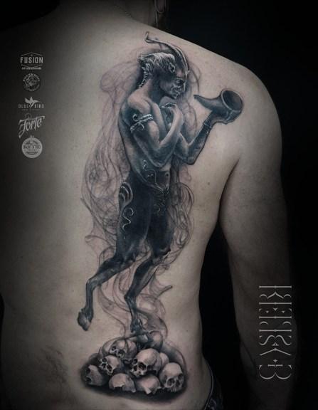 pan satyre realistic tattoo back