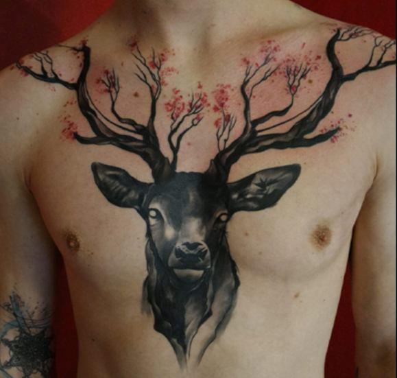 deer tattoo chest piece